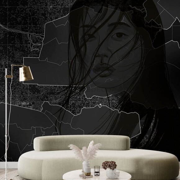 Distracted Woman in Black and White Wallpaper | Modern Art Wallpaper | Designer - Picture 4 of 9